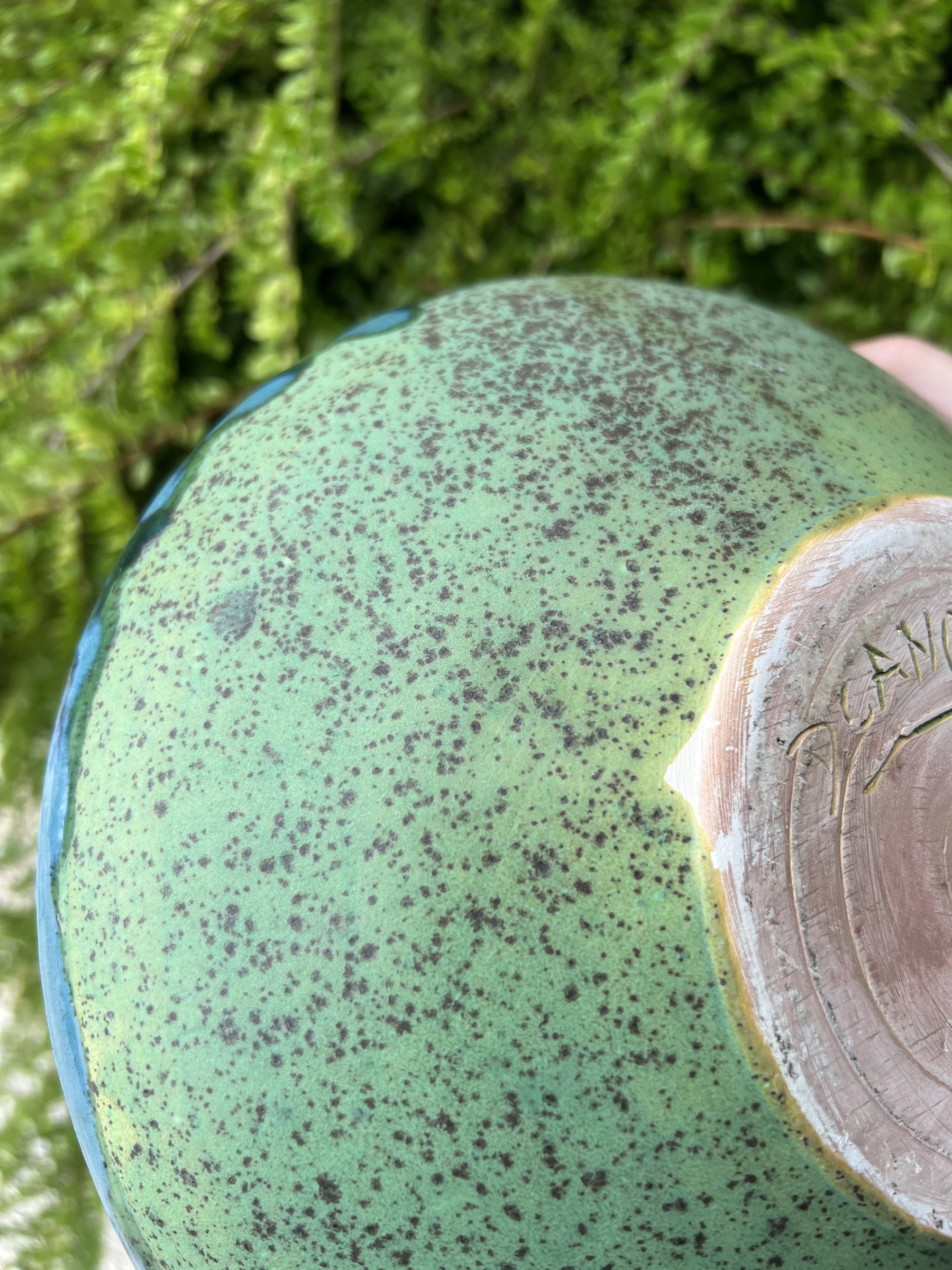 🫐 Large signed salad bowl in glazed blue-green stoneware/terracotta - Handmade – photo 12